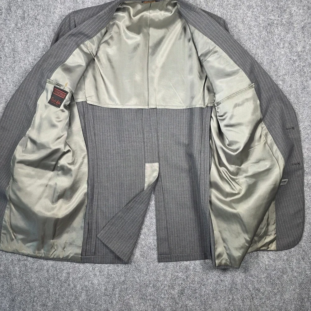 Vtg Cricketeer 3 Piece Suit Mens 42L Grey Wool Pinstripe Union Made USA Mobster